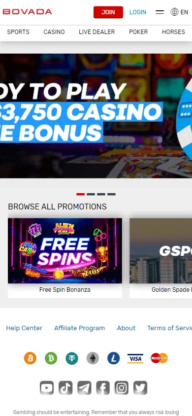 Bovada Casino mobile browser promotions interface